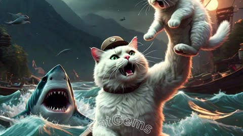 Daddy fights Shark to save his kitten