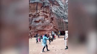 Heavy rainfall creates waterfalls in ancient city of Petra