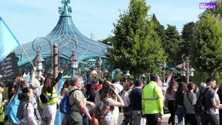 Striking workers march in Disneyland Paris