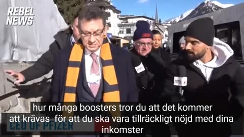 # 641 - Äcklet Albert Bourla haffad i Davos av Rebel News SVENSKTEXTAD