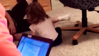 Man And Toddler Spin In Office Chair Until It Dumps Them Out