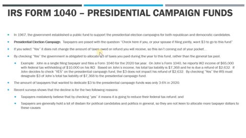 Form 1040 Presidential Campaign Funds Donation