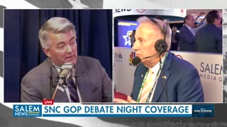 Mike Talks With Former United States Senator Cory Gardner In The Spin Room At The Debate Last Night.cory