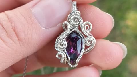 Purple Swarovski® and Silver Wire Wrap Necklace