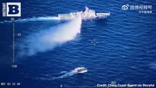 HIGH-STAKES WATER GUN FIGHT! China Warship Fires Water Cannon at Philippine Coast Guard Vessel