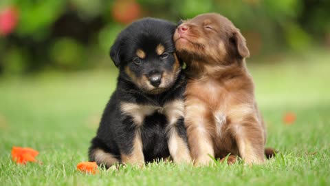 cute puppies playing on grass