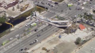 Footage of the aftermath of the FIU bridge collapse in Miami