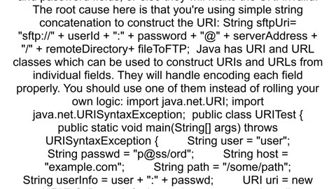 quotExpecting to follow the hostname in URIquot exception when password contains