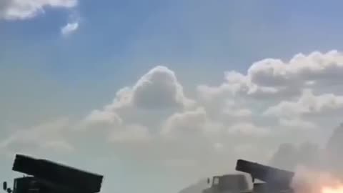 Ukrainian Grad Trucks Firing into Russian Lines