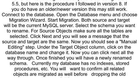 Cannot alter schema name in MYSQL 55 w MYSQL Workbench