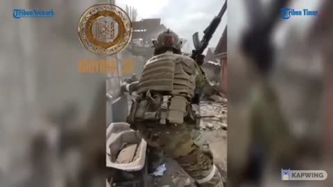 Chechen special forces in action street battle with Ukranian troops