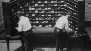 Clerks Tying Up Bags, U.S. Post Office (1903 Original Black & White Film)