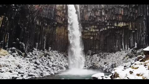 Iceland Svartifoss Waterfall in the Winter (4K)