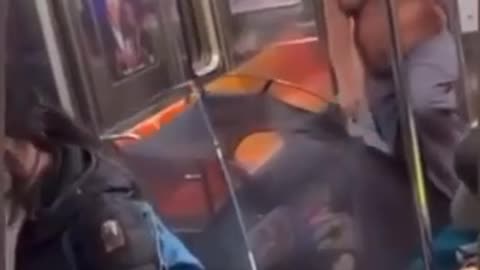 Homelss set up tent on NYC subway