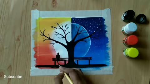 Beautiful poster colour_acrylic day and night couple painting_poster colour painting ideas