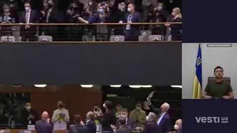 One minute standing applause in the EU Parliament when President Zelensky joined over video link