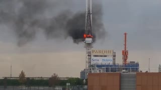 Watch This Burning Crane Collapse!