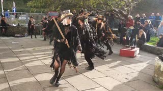 Beltane Border Morris dancing Haccombe at Boscastle, Cornwall on Sat 30th Oct 2021