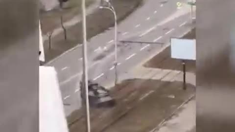 WARNING: GRAPHIC CONTENT; Russian Tank Cowardly Crushing Man In Car Trying To Flee Violence