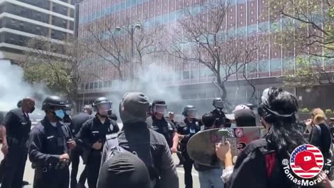 Fighting & rioting broke out at the antifa counter-protest outside the Wi Spa in Los Angeles
