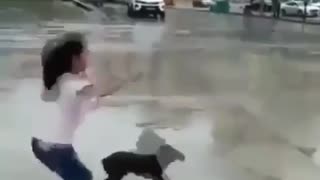 Girl jumping rope with her little friend