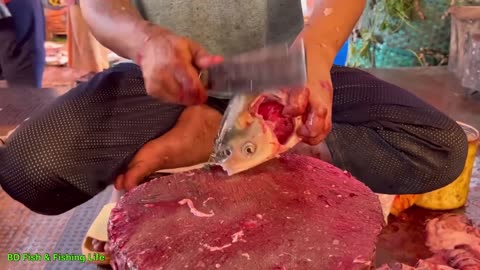 Catla fish cutting skills