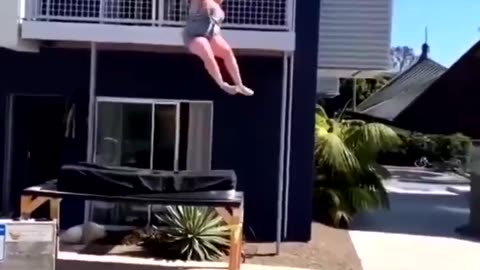 land whale jumps off second story onto table