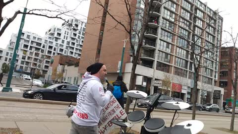 Servanthoods preaching at the Toronto freedom march, November 27, 2021