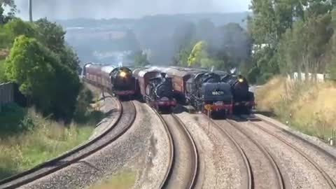 Spectaculas view of four trains. Wonderful Scene.