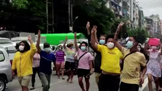 Flash protest in Yangon supports anti-junta militia