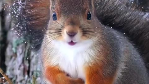 A beautiful snowy squirrel🐿️