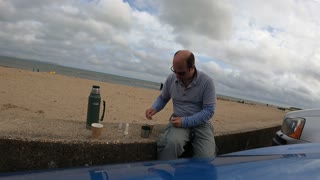 Speed lapse making coffee at a beach