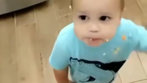 Toddler ask mum to share his desert with pet (watch his reaction!)