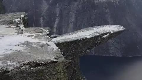 Trolltunga covered snow ice winter