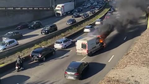 France - Emergency vehicle catches fire