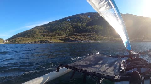 Sailing to Gåsvær from Tromsø, in Hobie's Tandem Island, Mirage series. Norway.