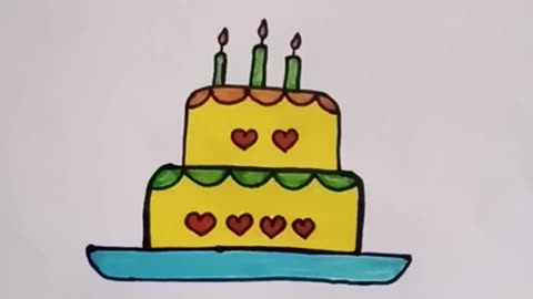 Cake Drawing step by step for kids and toddlers | Happy birthday cake, Coloring for kids