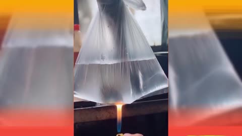 Man burns water in a plastic bag through lighter