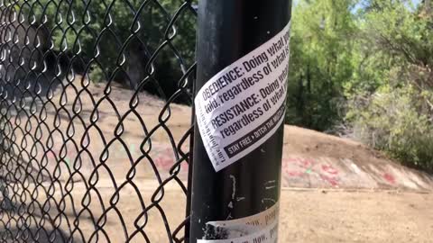 Lots of anti plandemic stickers everywhere on poles, great job