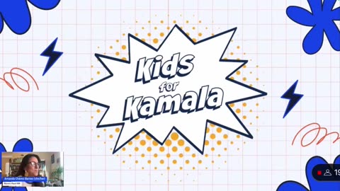 Host of "Kids for Kamala" meeting speaks to children on video call