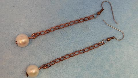 Pearl Earrimgs on Copper Chain