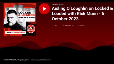 Aisling O'Loughlin on Locked & Loaded with Rick Munn on TNT Radio 6th October 2023