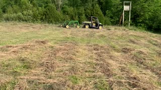 Raking hay with the John Deere Gator 835!