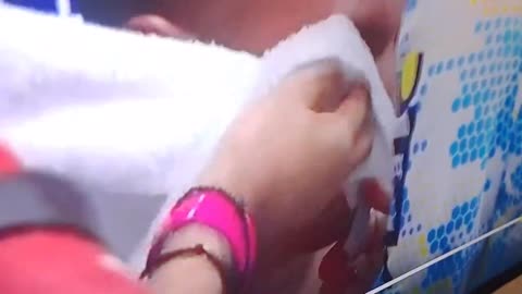 Usyk was captured by a fan using what looks like an inhaler