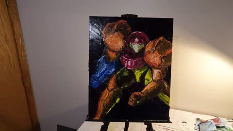 Oil Painting of Samus Aran with Palette Knife