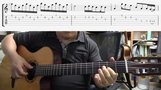 The temple of the king - Rainbow, breakdown of nylon guitar part, tab. score