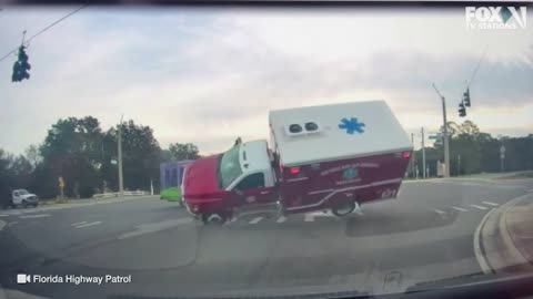 Footage captures Florida ambulance, bus crash.