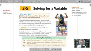Algebra 1 - Chapter 2, Lesson 5 - Solving for a Variable