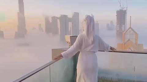 A view of Burj khalifa during a foggy day.