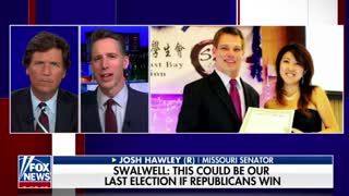 Sen. Josh Hawley reacts to Eric Swalwell's claim that Republicans are trying to end democracy